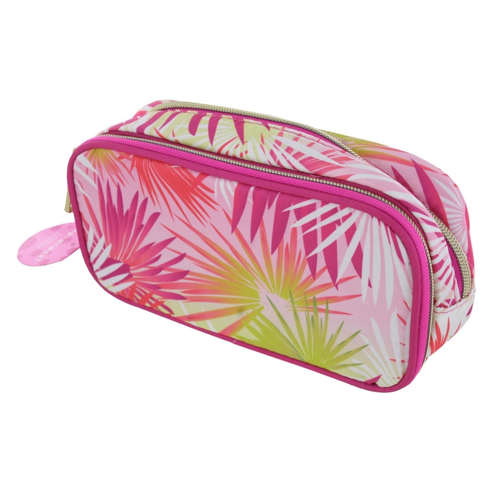 NWT Pop Arazzi Pink, Yellow & White Energetic Print 2-Pocket Cosmetic Makeup Bag